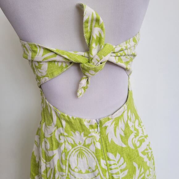 Suzette Linen Strapless Dress Green Floral Tie Back Pineapple Preppy Women 4 - Picture 6 of 12